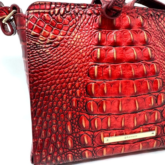 Brahmin Hillary Croc-Embossed Red Leather Crossbody Bag - Picture 3 of 12